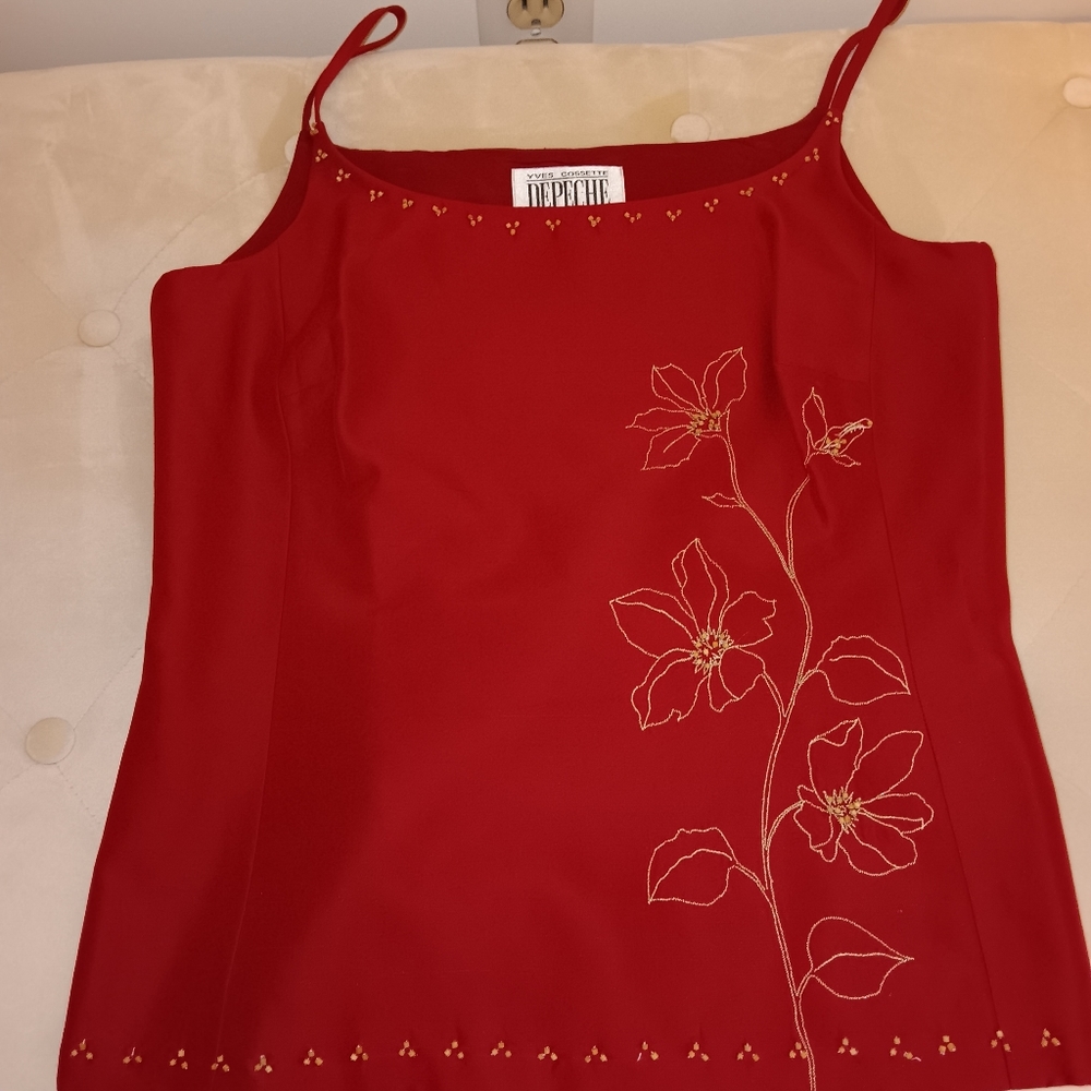 Ruby Red Embroidered Beeded Top With Matching Cap… - image 3
